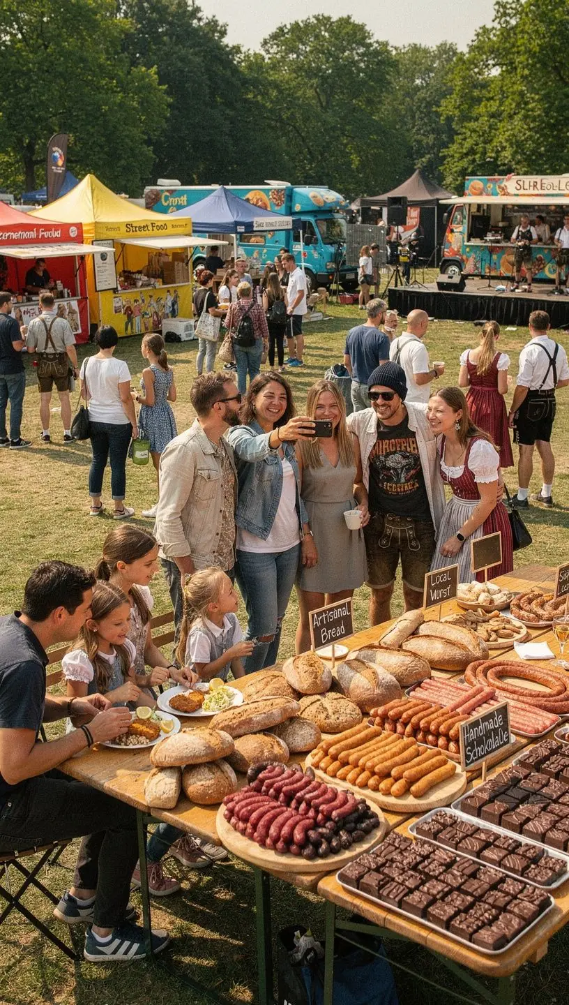 Ein malerisches Panorama einer Stadt mit historischen Gebäuden und einem belebten Markt im Vordergrund.